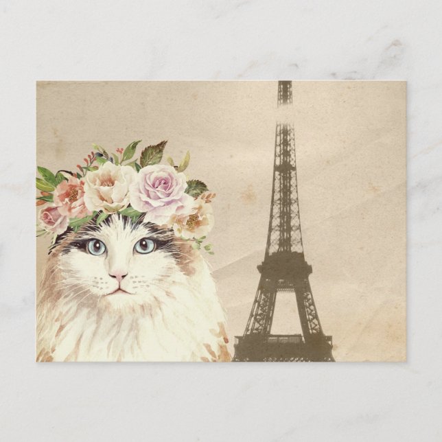 Carte Postale Chat élégant & Tour Eiffel (Devant)