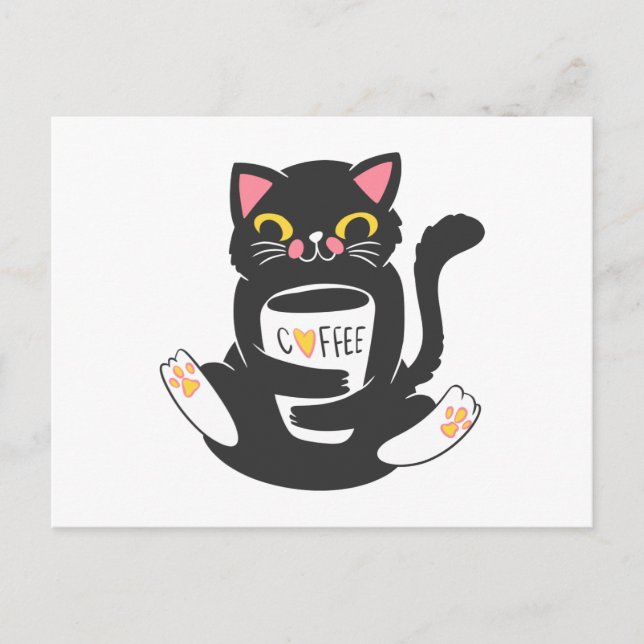 Carte Postale Chat embrassant une tasse de café - Choisir colo a (Devant)