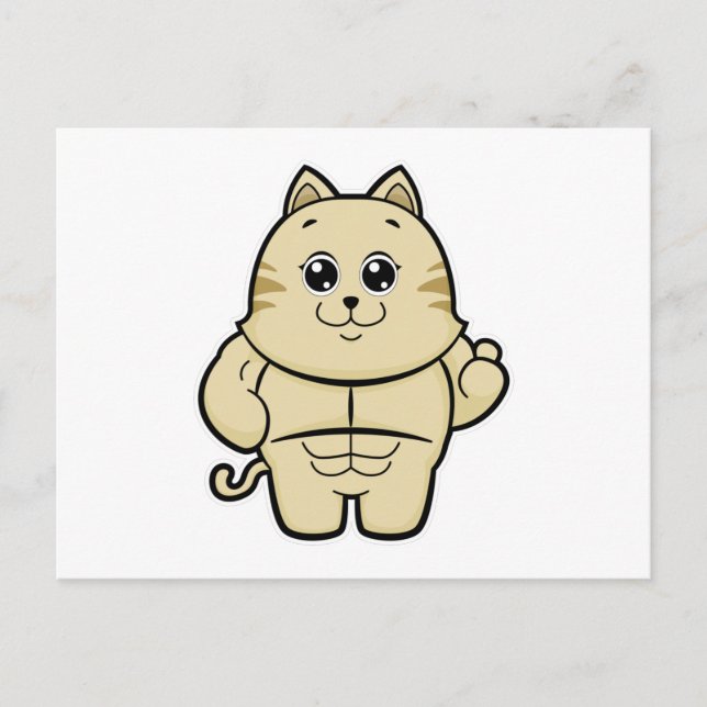 Carte Postale Chat en bodybuilder avec tablette de chocolat (Devant)