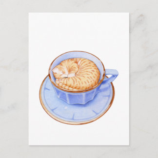 Carte Postale Chat en café