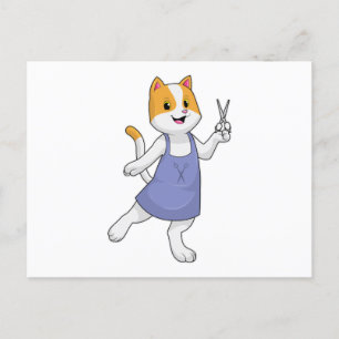 Carte Postale Chat en coiffeur avec ciseaux