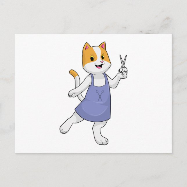 Carte Postale Chat en coiffeur avec des ciseaux (Devant)