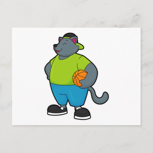 Carte Postale Chat en joueur de basketball avec ballon de basket (Devant)