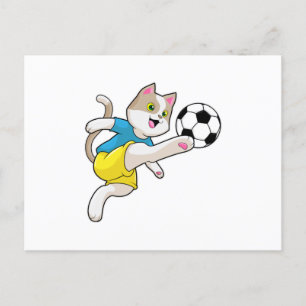 Carte Postale Chat en joueur de football avec ballon de football