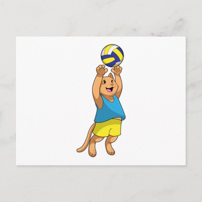 Carte Postale Chat en joueur de volley-ball avec ballon de volle (Devant)