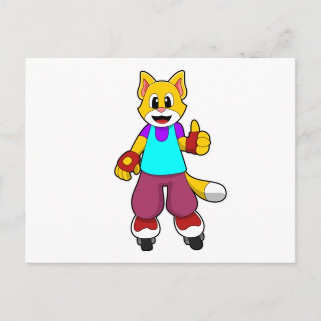 Carte Postale Chat en patineur avec des rollers en ligne (Devant)