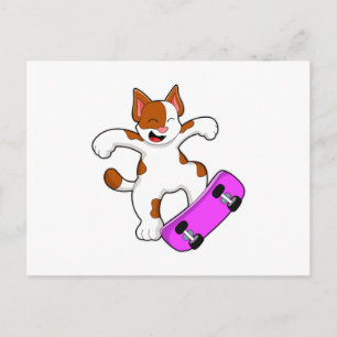 Carte Postale Chat en patineur avec planche à roulettes