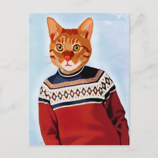 Carte Postale Chat en pull-over (Devant)