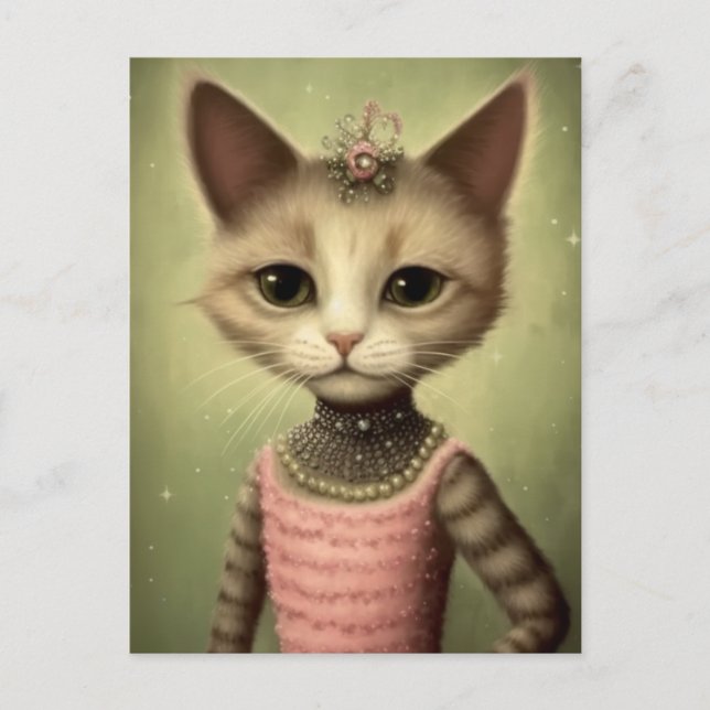 Carte Postale Chat en robe rose (Devant)