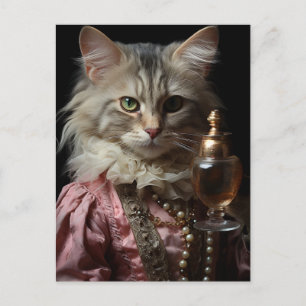 Carte Postale Chat en rose et perles