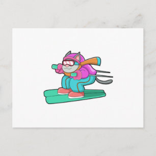 Carte Postale Chat en sauteur à ski avec lunettes de ski et ski