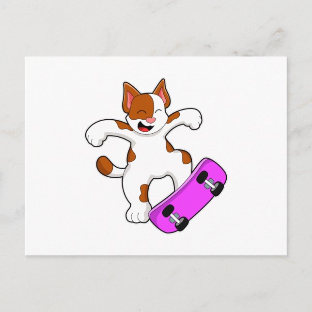 Carte Postale Chat en skate avec skateboard (Devant)