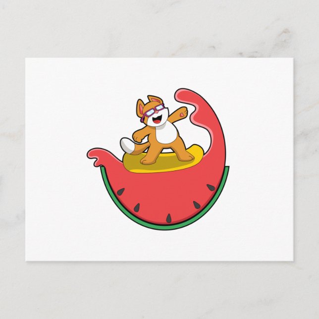Carte Postale Chat en surfeur avec pastèque (Devant)