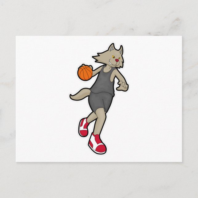 Carte Postale Chat en tant que joueur de basket-ball avec ballon (Devant)