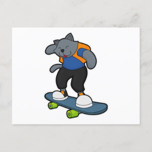 Carte Postale Chat en tant que Skateboarder avec skateboard