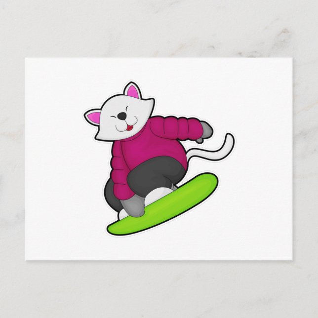 Carte Postale Chat en tant que snowboardeur avec planche à neige (Devant)