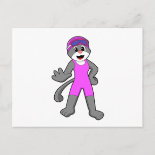 Carte Postale Chat en train de nager avec maillot de bain