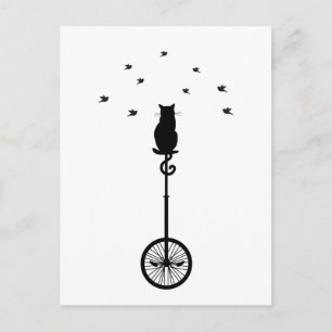 Carte Postale chat en vélo vintage avec oiseaux