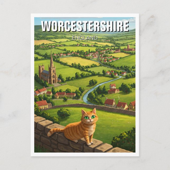 Carte Postale Chat en Worcestershire Angleterre Voyage (Devant)