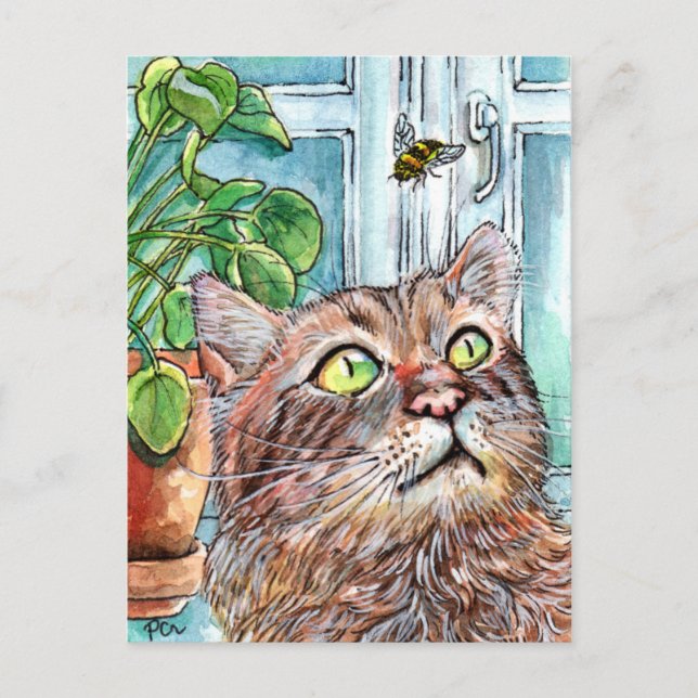 Carte Postale Chat et abeille (Devant)