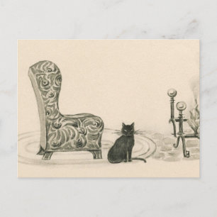 Carte Postale Chat et chaire de 1921 livre