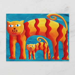 Carte Postale Chat et chaton courbés colorés et fantaisistes mod