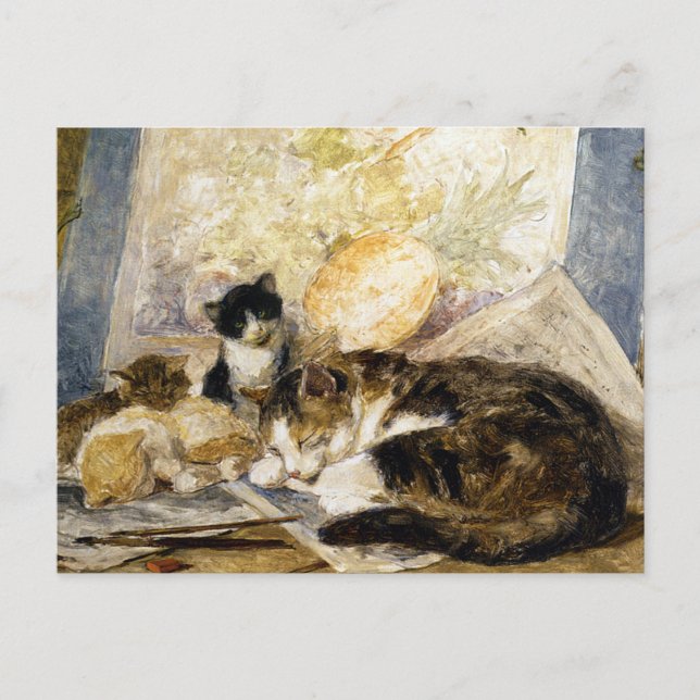Carte Postale Chat et chatons Dormir dans le studio de l'artiste (Devant)