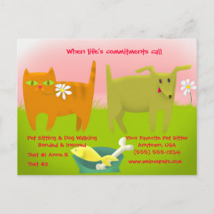 Carte Postale Chat et chien rose et vert assis