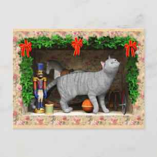 Carte Postale Chat et décorations de Noël
