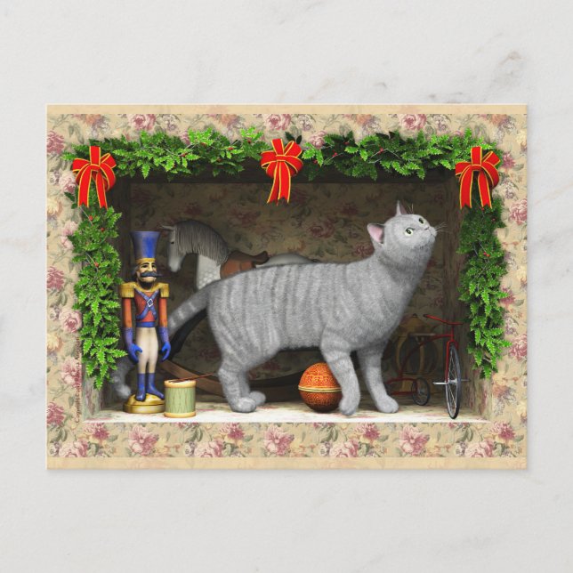 Carte Postale Chat et décorations de Noël (Devant)