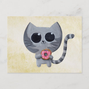 Carte Postale Chat et Donut gris mou