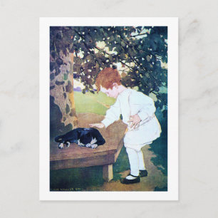 Carte Postale Chat et enfant couché, Jessie Willcox Smith