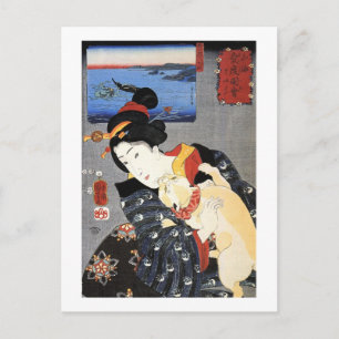 Carte Postale Chat et femme, Kuniyoshi, Ukiyoe