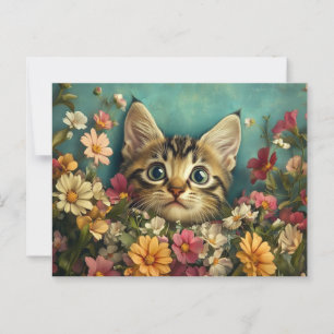 Carte Postale Chat et fleurs