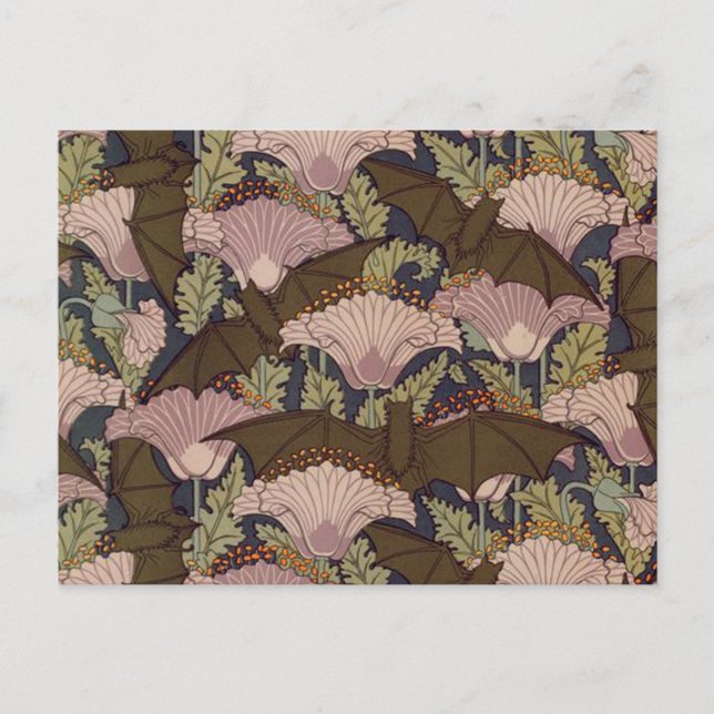 Carte Postale Chat et fleurs Art Déco vintage (Devant)