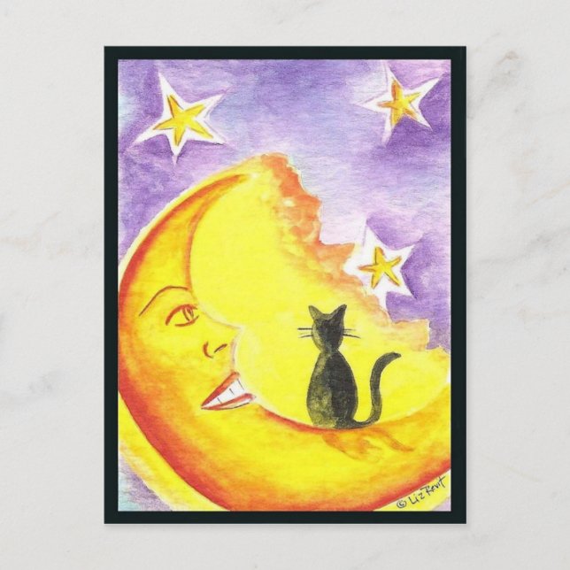 Carte Postale Chat et Lune (Devant)