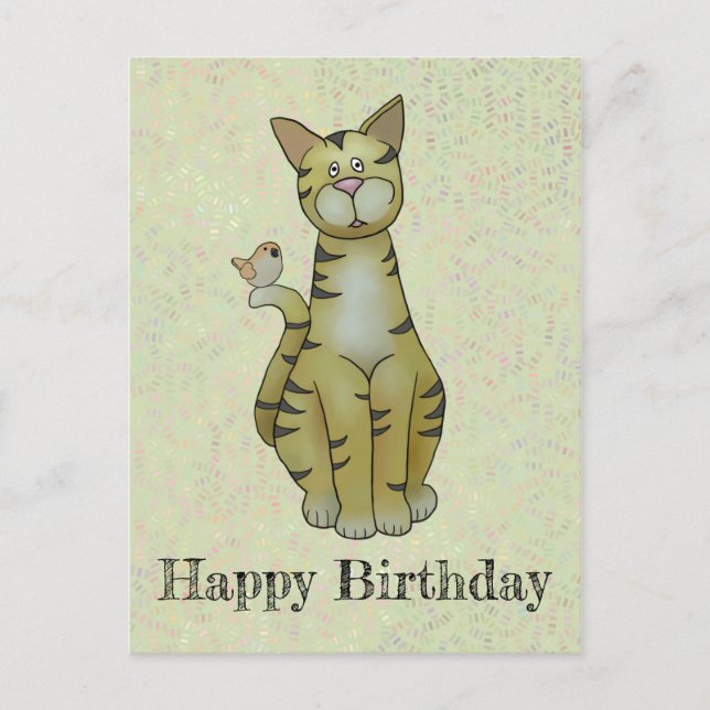 Carte Postale chat et oiseau (Devant)