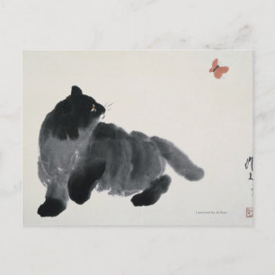 Carte Postale Chat et papillon