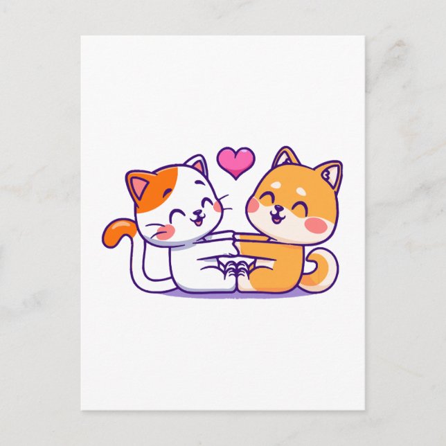 Carte Postale Chat et Shiba Inu (Devant)
