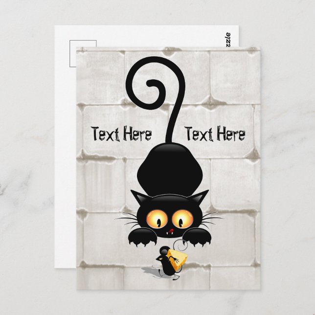 Carte Postale Chat et souris avec des personnages de dessin amus (Devant / Derrière)