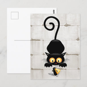 Carte Postale Chat et souris avec des personnages de dessin amus
