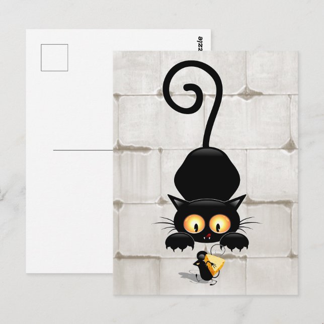 Carte Postale Chat et souris avec des personnages de dessin amus (Devant / Derrière)