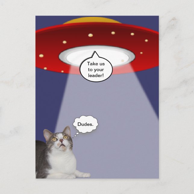 Carte Postale Chat et vaisseau spatial amusant (Devant)