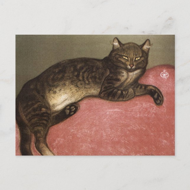 Carte Postale Chat étiré sur canapé - par le théophile Steinlen (Devant)