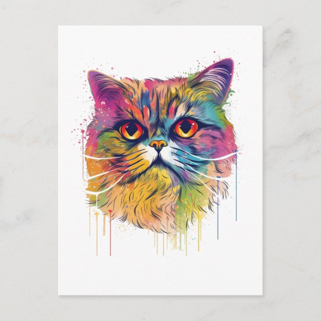 Carte Postale Chat Exotic-shorthair coloré (Devant)