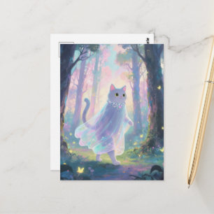 Carte Postale Chat fantôme adorable dans une forêt