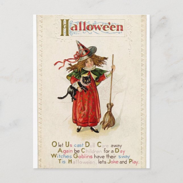 Carte postale Chat Fille Sorcière Halloween Rhyme (Devant)