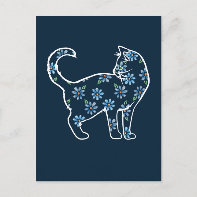 Carte Postale Chat Fleur Bleu Daisy Chats (Devant)