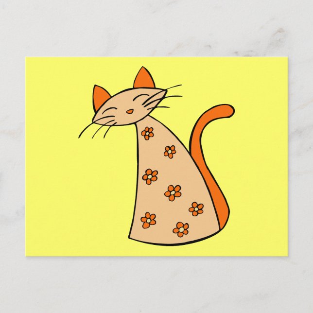 Carte Postale Chat floral orange (Devant)