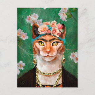 Carte Postale chat Frida avec fleurs
